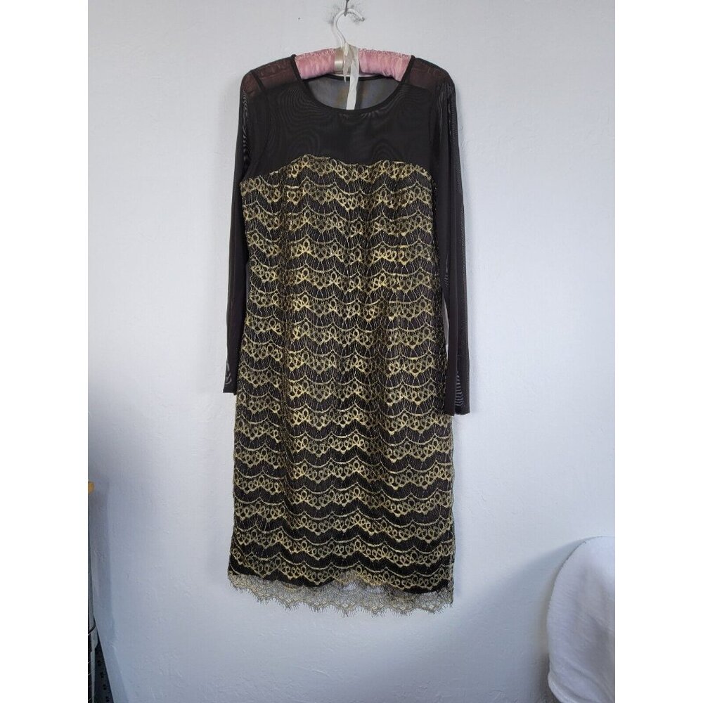 Worth Women's Gold Metallic Lace Shaped Sheath Mini Dress Black Size 10 NEW $698